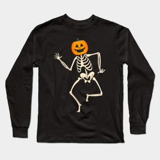 Dancing Funny Skeleton Jack O Lantern Long Sleeve T-Shirt